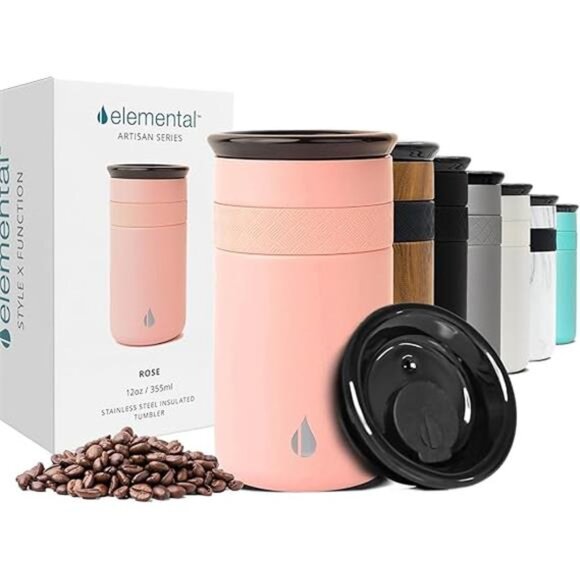 Elemental Artisan Insulated Tumbler, Triple Wall Coffee Travel Mug, Reusable - Picture 7 of 7